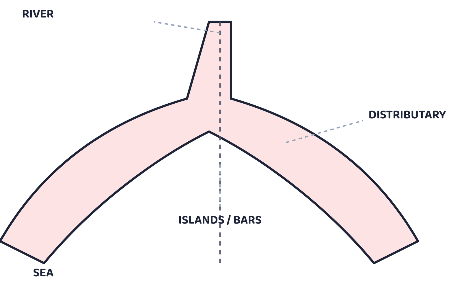 Figure 6. A delta: the river splits into distributaries and deposits sediment as it meets the sea