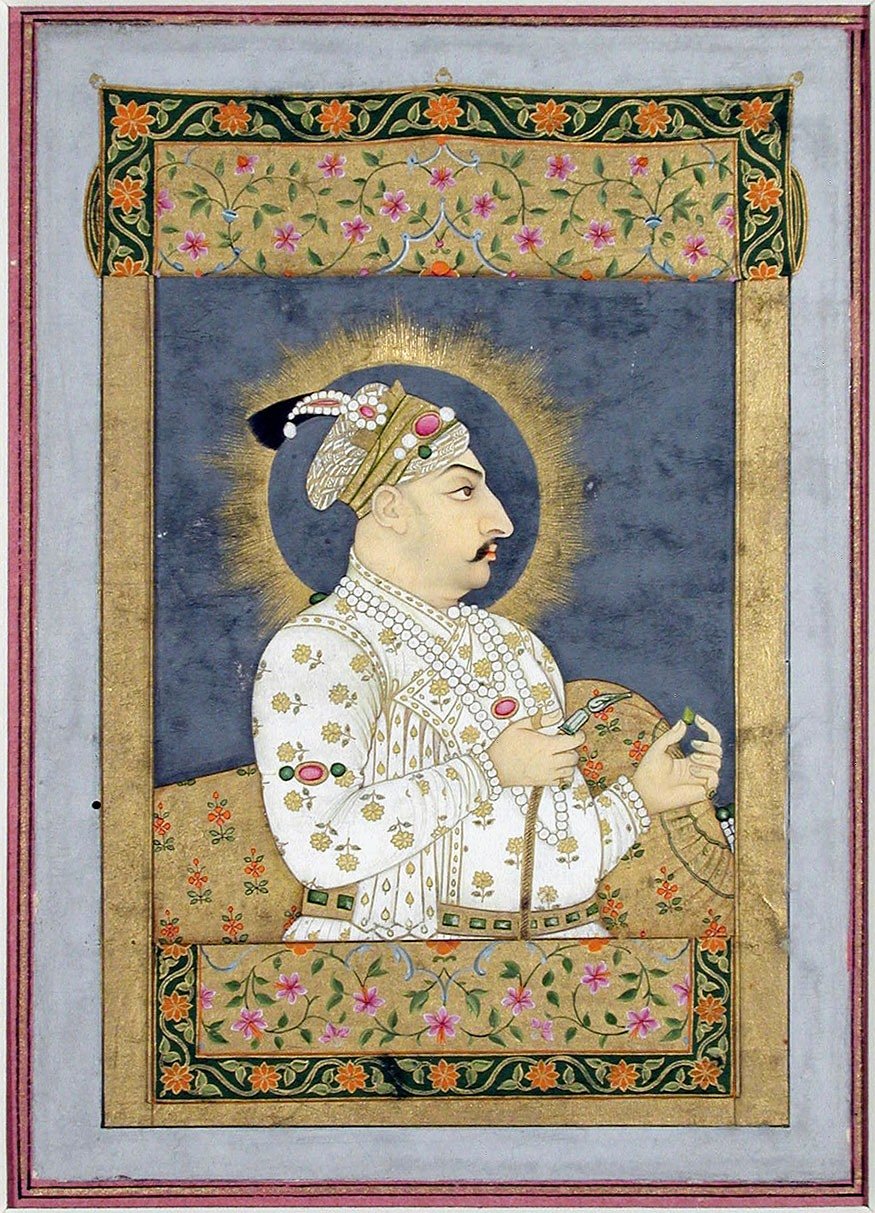 चित्र 1: मुग़ल बादशाह मुहम्मद शाह का एक समकालीन झरोखा-चित्र (लगभग सन् 1730), जिनके दरबार में घनानंद मीर मुंशी थे। चित्र: निधा मल / सैन डिएगो म्यूज़ियम ऑफ़ आर्ट / Public Domain